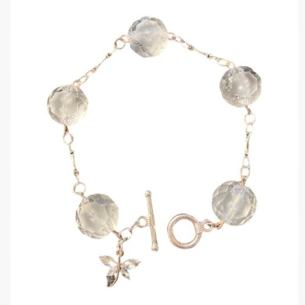 Handcrafted Crystaline Bead and Silver-Tone Chain Bracelet with Rhinestone Charm